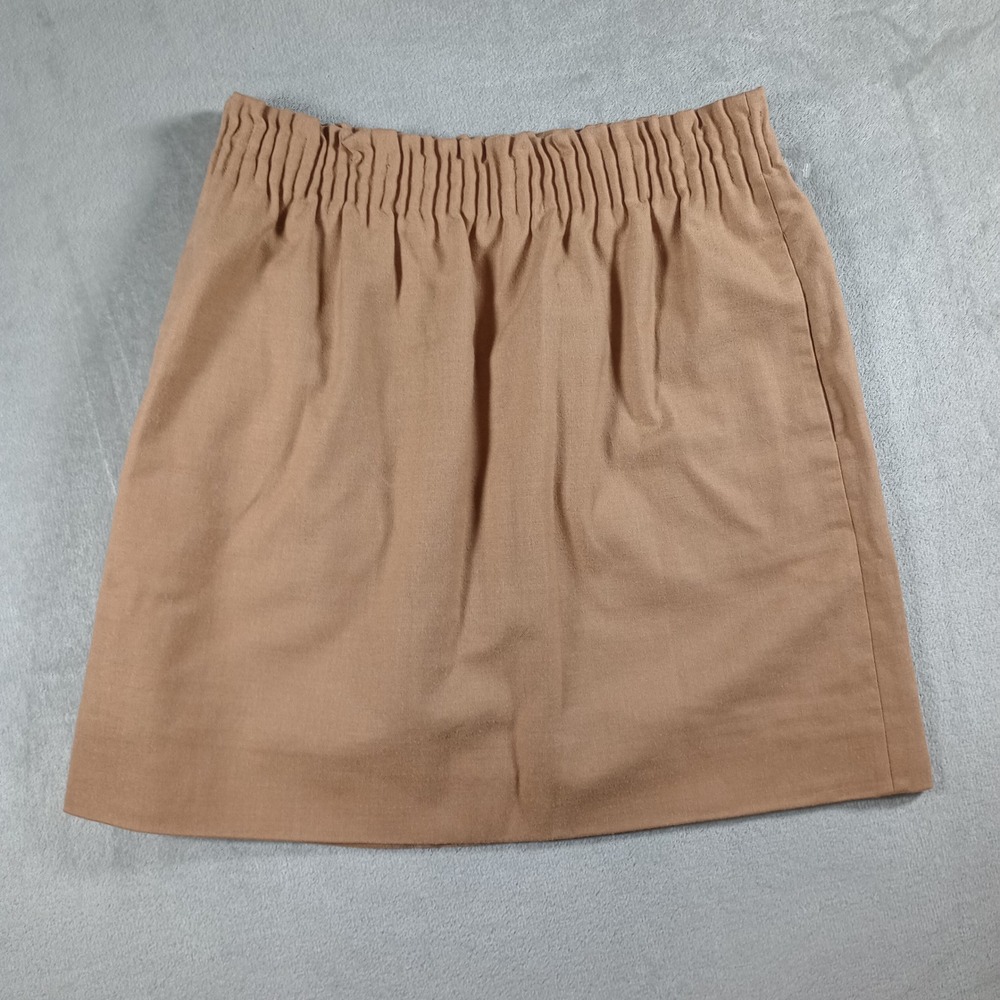 J.Crew Wool Blend Mini Skirt Womens 6 Camel Tan Elastic Smocked A-Line Preppy